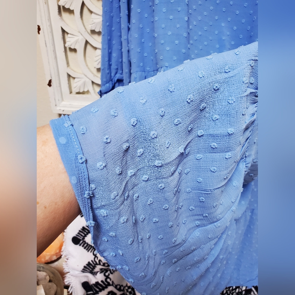 Women’s Textured Swiss Dot Tiered Dress in Periwinkle Blue - Picture 6 of 12